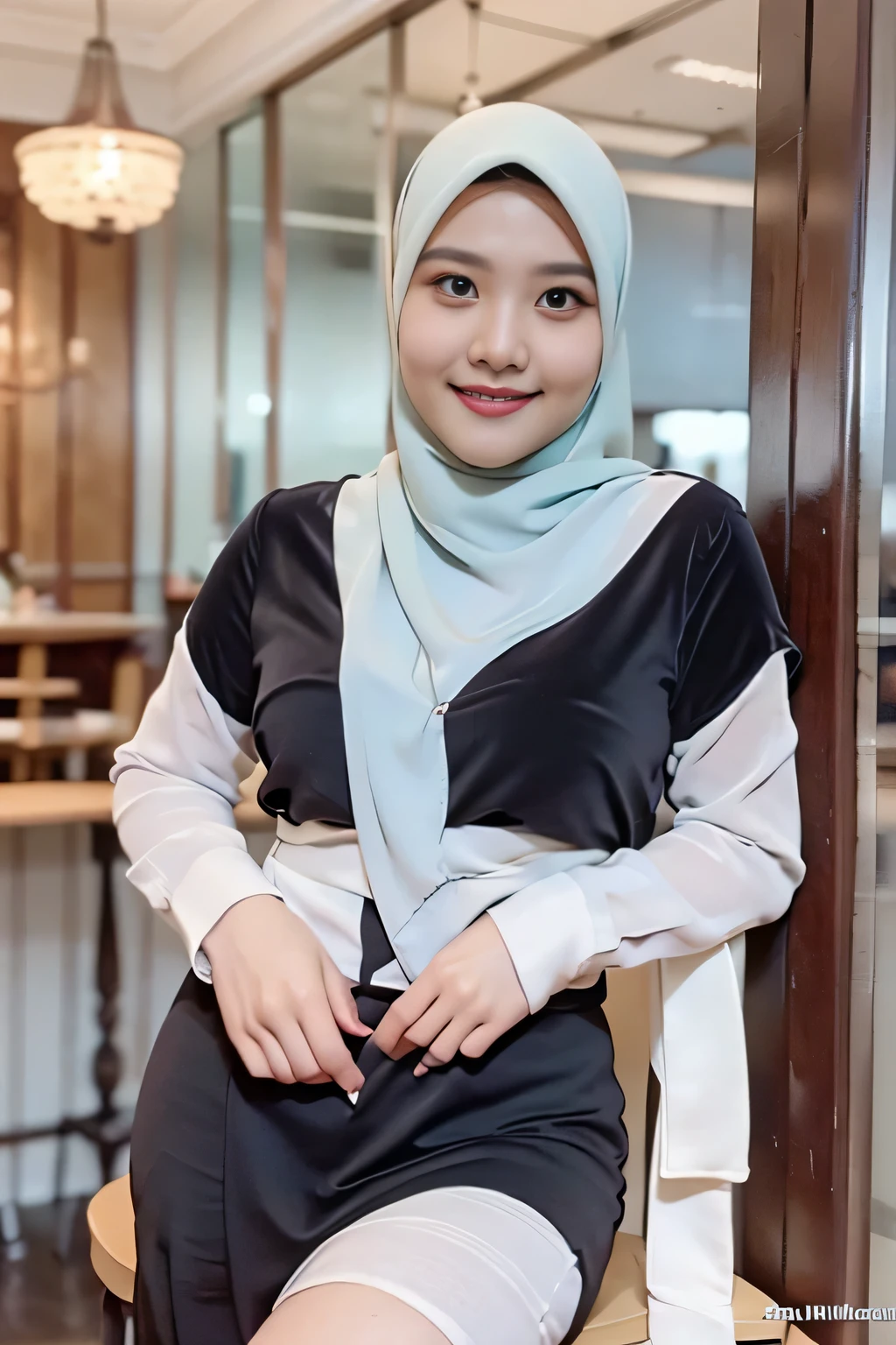 RAW, Best quality, high resolution, masterpiece: 1.3), beautiful Malay woman in hijab (iu:0.8),woman standing on the bedroom, beautiful design, wearing a beautiful tight floral lingerie , beautiful clothes, very beautiful style, floral patterned dress, beautiful masterpiece, beautiful dress, wearing a graceful dress, very beautiful masterpiece, fine details, beautiful dress, full dress closed, very beautiful and graceful, very detailed, big breasts, round buttocks, from behind, (looking at the audience, looking back, facial details, double eyelids, smiling)