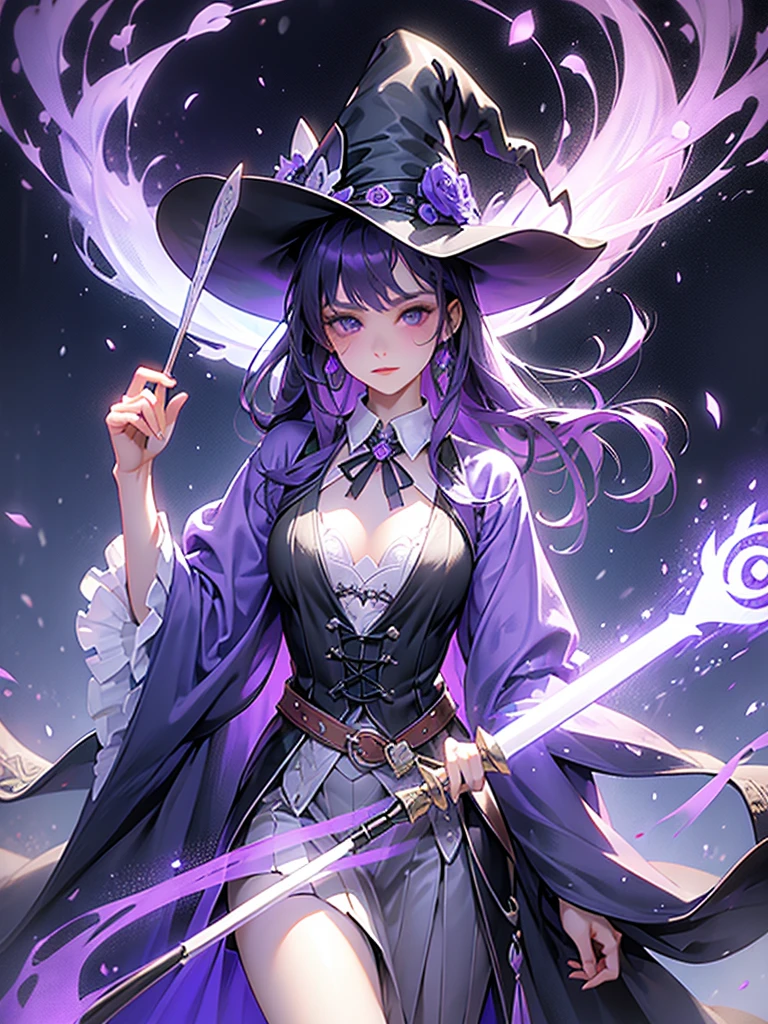 (((masterpiece))), (((best quality))), ((ultra-detailed)), (highly detailed CG illustration), ((an extremely delicate and beautiful)),cinematic light,((1witch girl)),solo, full body ((arms with runic tattoos)) witch's hat,expressionless, Deep purple eyes, Darkfantasy,extreme detailed,colorful,highest detailed,loongs,fengs,florest,dark florest background, magic background, runics --auto --s2