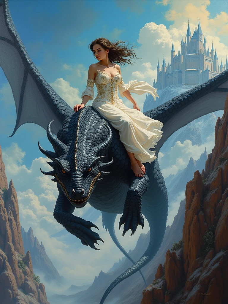 High fantasy paiting in the style of boris vallejo: slender woman ...