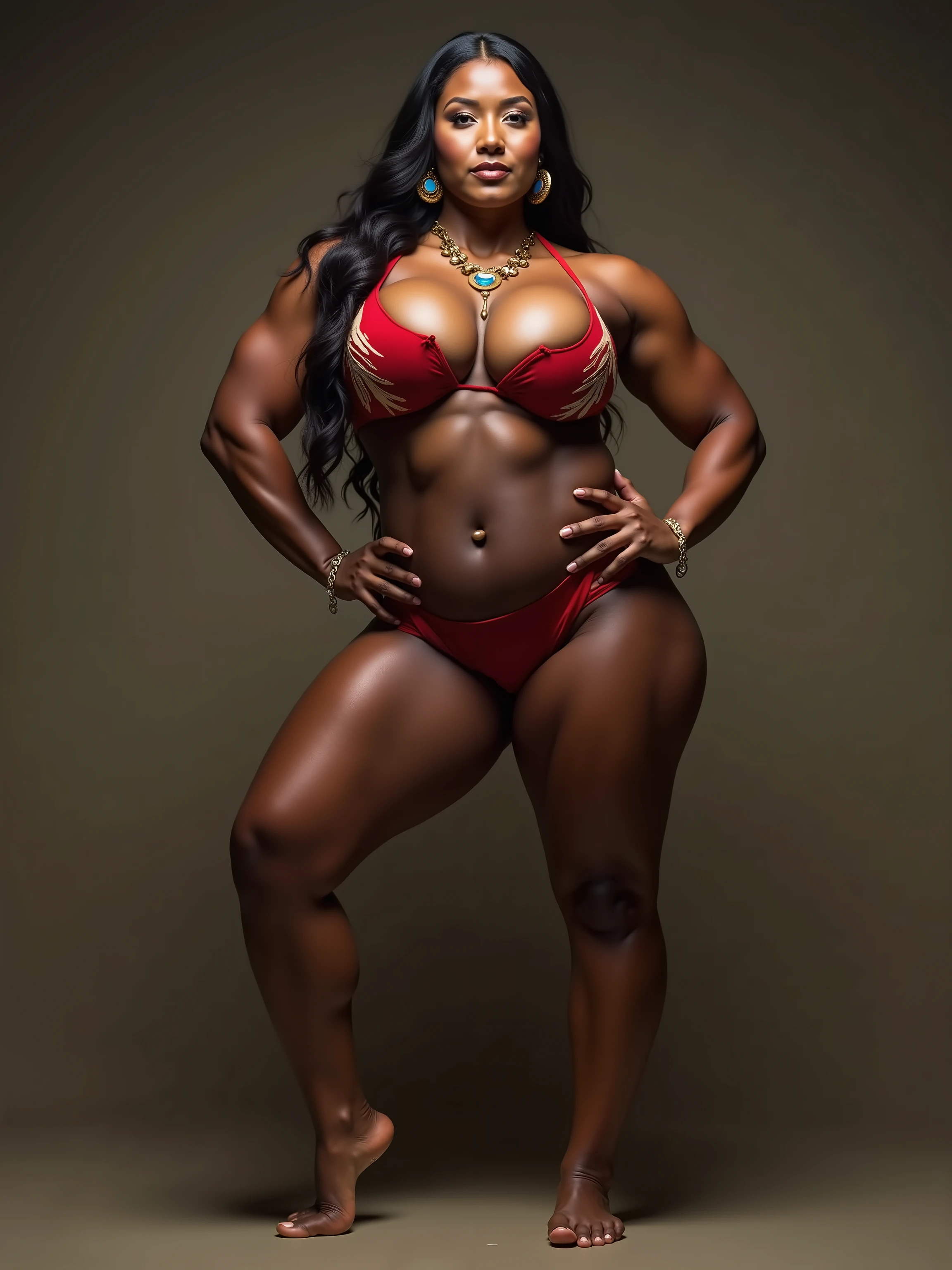 halter top, toned, 1female, solo, older, mature, gilf, long hair, african, curvaceous, glass heels, groin-high stockings, stockings that reach the height of the groin