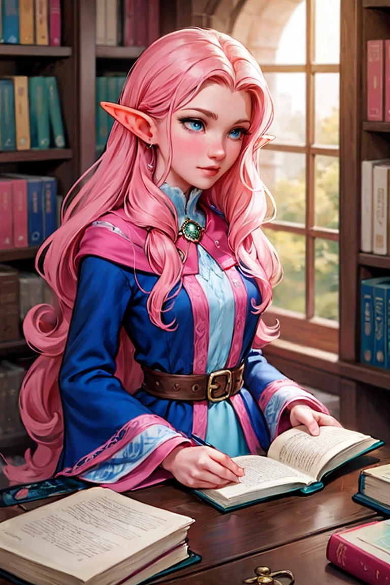 high details, best quality, 16k, [ultra detailed], masterpiece, best quality, (extremely detailed), ultra wide shot, photorealistic, a picture of an elf magical teacher (best details, Masterpiece, best quality: 1.5), teaching magical arts, manipulating magical pink magic runes in the air GlowingRunes_pink (best details, Masterpiece, best quality: 1.5) at fantasy classroom, a female elf, exquisite beauty (best details, Masterpiece, best quality: 1.5), ultra feminine (best details, Masterpiece, best quality: 1.5), full body (best details, Masterpiece, best quality: 1.5) golden hair, hair in a long braid, small pointed ears, dynamic eyes color, wearing a teachers robe, standing in the classroom (best details, Masterpiece, best quality: 1.5), fantasy class background, best realistic, best details, best quality, 16k, [ultra detailed], masterpiece, best quality, (extremely detailed), ultra wide shot, photorealism, room is lit with bright light, depth of field,
