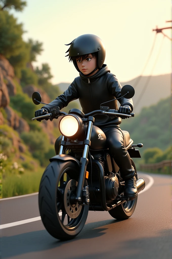 ((3D, best quality: 1.3)), ultra-detailed, SK, ((((solo))), full body, (close-up of a 5-year-old baby ((afro-futuristic)): 1;15), wearing casual, current fashion, black T-shirt short, (((white shoes))), (short kanekalon hair; 1.15), (well-defined symmetrical face, expression of happiness: 1.12), riding a motorcycle, (((detailed and sharp facial expressions)), autumn, floas in the wind, warm and soft dark luminosity, motion blur, magnificent blue sky, redenrization by motorirreal