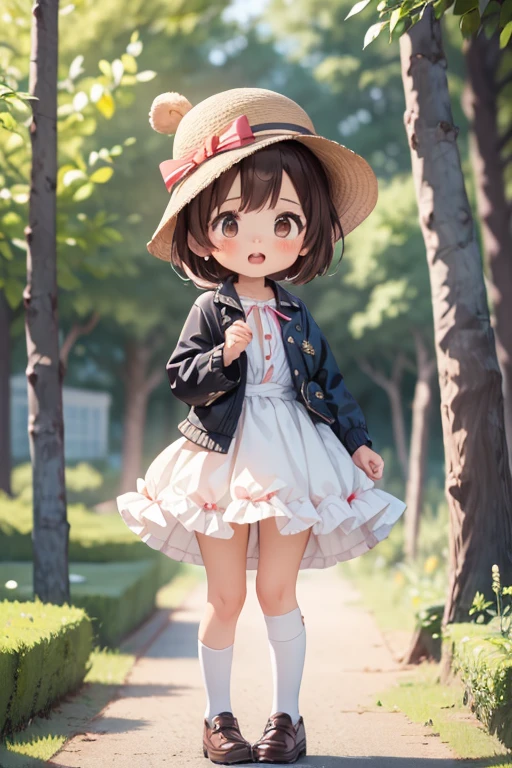 A charming little girl with a backpack is enjoying a cute spring outing with her cute big white goose，Surrounded by beautiful yellow flowers and nature。The illustration is a high-definition illustration in 4K resolution，With very detailed facial features and cartoon-style visuals，（Butterfly dance）