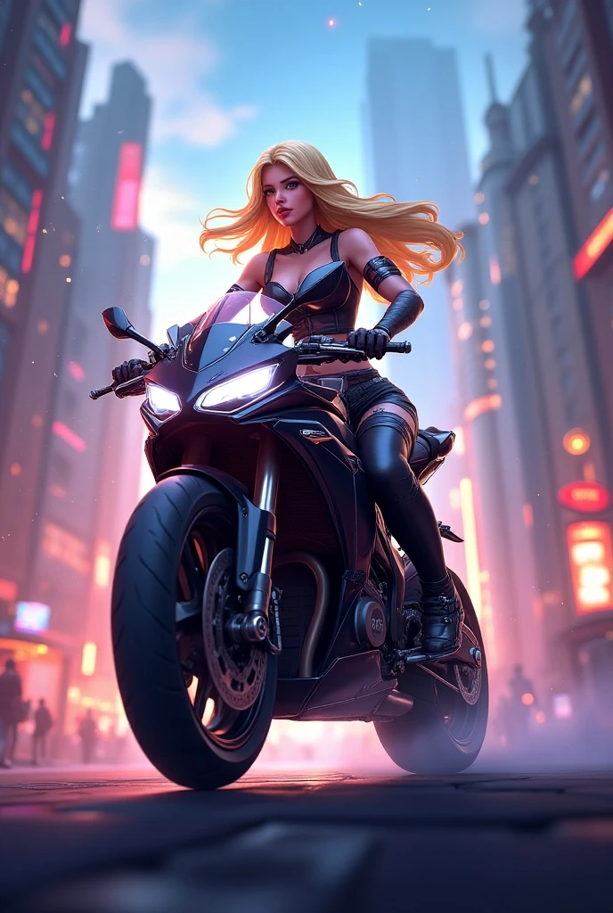 A beautiful girl with sexy leotard riding motorsports, white ponytail hair, eyeglasses, red lips, big breast, big ass, sexy leotard, Motorcycle, night city, Urban vibes, high heels, Naughty girl, masterpiece, best quality, high resolution, ultra details, face detail, 8k, realistic