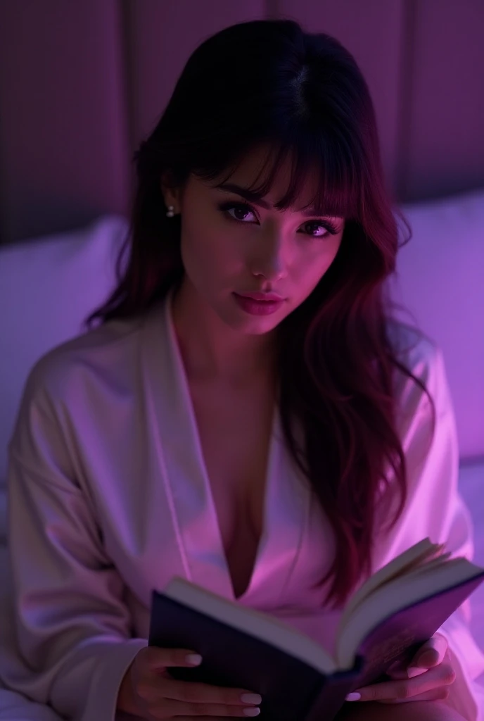 Danna Paola lying in her bed taking a selfie at night, 23 years, latina, mexican, apartment, ((Best Quality)) pajamas long sleeve polo pants normal tits