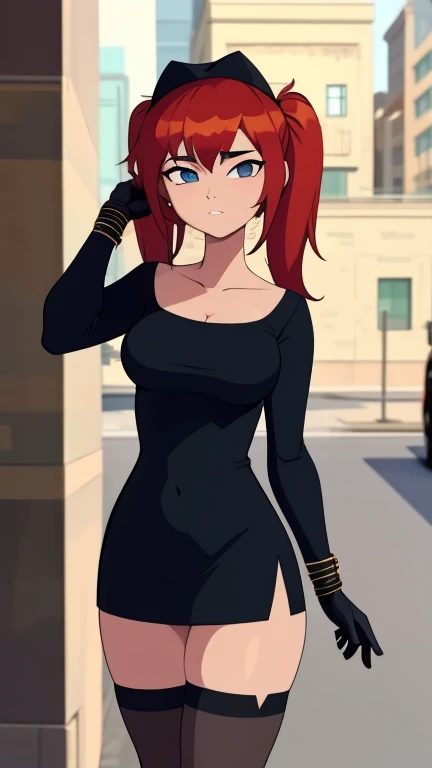 ratatatat74, 1girl, ((anime screencap)), red_hair, long_hair, bare_shoulders, closed_mouth, dark-skinned_female, ((dark_skin)), looking_at_viewer, green_eyes, solo, whole_body, red_hair, small breast, bright red dress,
elegant, seductive (((masterpiece))), ((best quality)), (extremely detailed), watercolor, illustration, depth of field, sketch, hdr, colorful, good composition, perfect lighting, <lora:ratatatat74-000070:0.6>