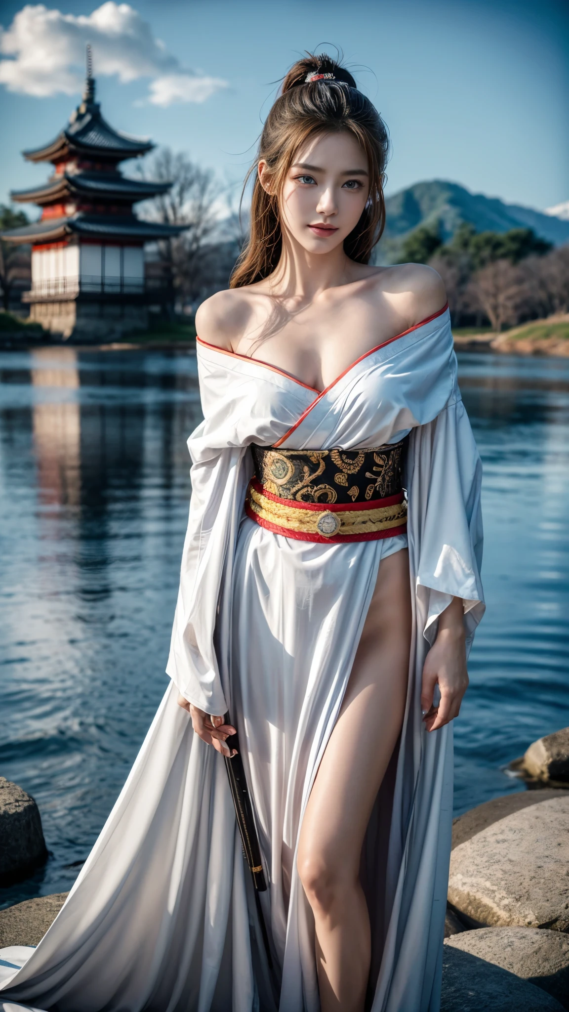unparalleled masterpiece, ultra realistic 8k CG, perfect artwork, ((perfect female figure)),mature female, milf,chinese deity, alluring, clean, beautiful face, pure face, pale skin, absurdly long hair, divine goddess, shiny skin, skindentation,delicate pattern, intricate detail, (rich:1.4),fantasy, divine, clean, rich, prestige, fantastic, supreme, apex, paramount, goddess, lace, lace trim, delicate pattern, shiny skin, gold, royal, queen, supernatural, phenomenal, fabulous, marvelous, stupendous, terrific, spotlight, extremely detailed face, super idol face,messy hair, perfect lighting, plentiful, (detailedlight),((anextremelydelicateandbeautiful)),dramatic_shadow,ray_tracing ,((Walking,full body)),
<lora:elegantHanfuRuqun_v10:0.3>,((ancient china background, china patterns, shawl, hagoromo, hanfu, detailed clothes,chinese pattern dress)), (indoors + dark vibe + china courtyard + pond + pavilion + peaceful + bridge + trees),<lora:fashionGirl_v20SmallFileSize:0.9>