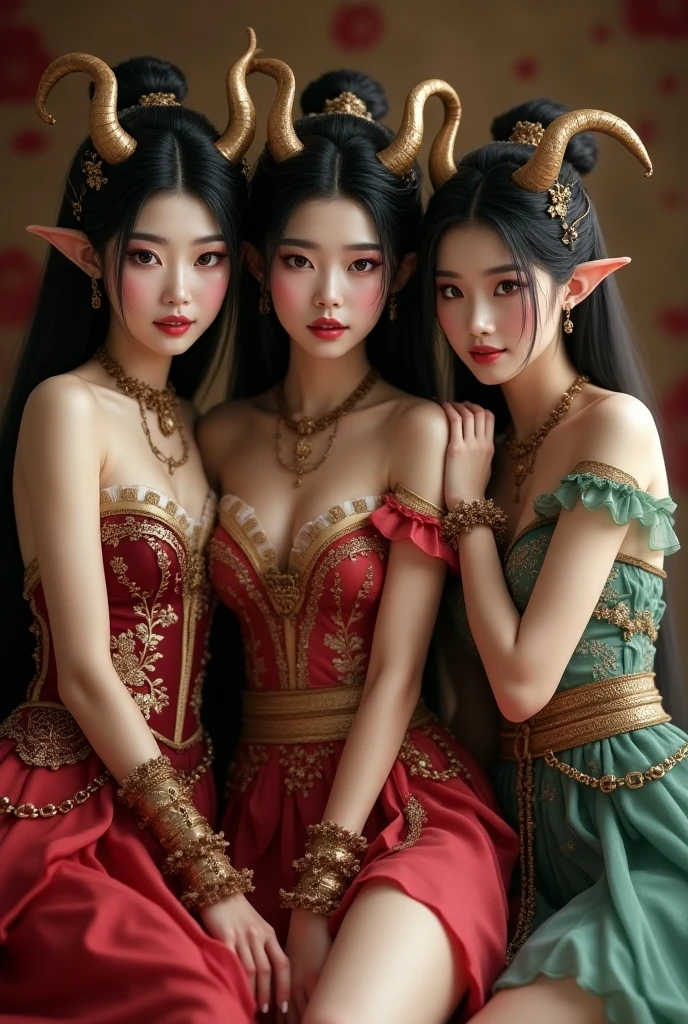 2girl, 2 girl, waist up, concept art, [shu qi:elf:1], grabbing vagina, masturbating touching her breast naked her vagina no panties, Ruff, Anklet, Makeup, loop lighting, 80mm, official art, unity 8k wallpaper, ultra detailed, aesthetic, masterpiece, best quality, photorealistic