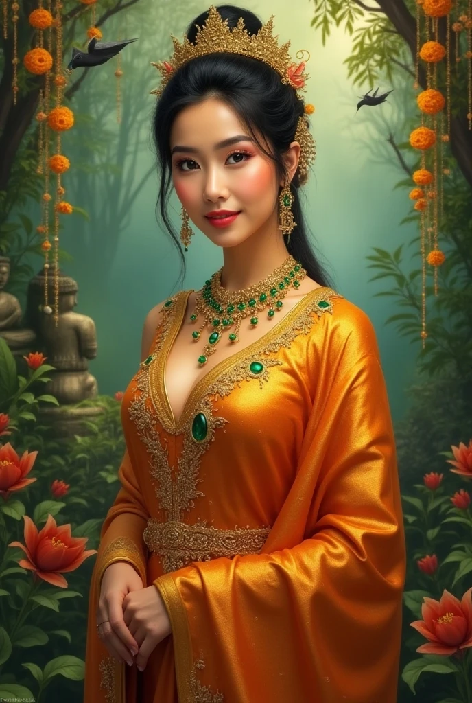 RAW, Best quality, high resolution, masterpiece: 1.3), beautiful Arabian woman, Masterpiece, rain, perfect wet soaked body, wet clothes, (huge breasts:1.3), cleavage cutout, open breast, black chignon hair, open stand, realistic, dark hairy pussy, Soft smile, thick thighs, she is about 20 years old, pale white skin, wearing a sexy red sarong short dress, ((whole body)) turning away facial at viewer, closeup, heavy mountains, misty, fog, woman standing in the waterfall,