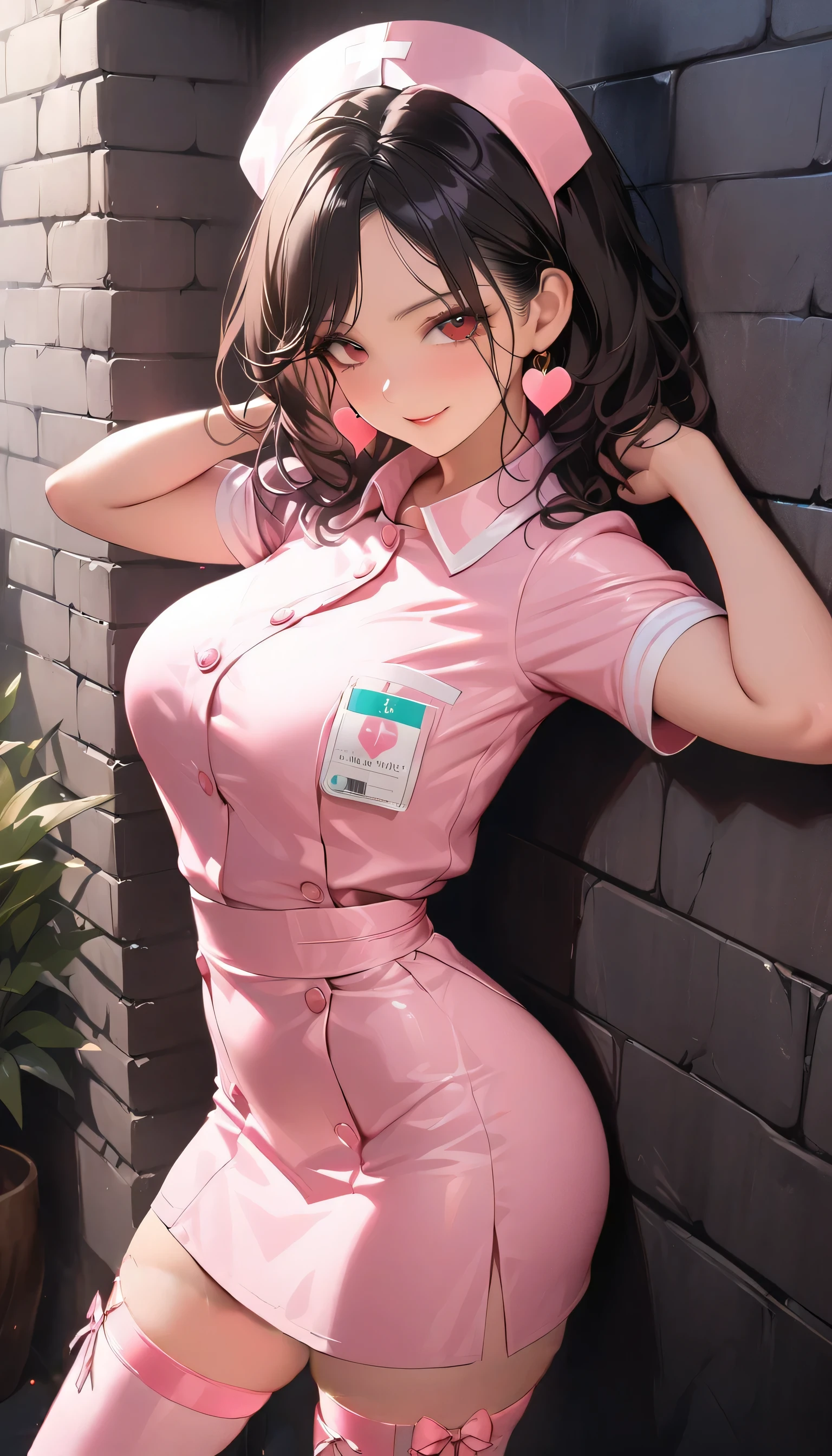 (Best quality:1.3), brown ponytail, large breasts, nurse outfit, (blushing:1), thighs, from below view, (pov), bedroom background, sitting, crotch, vagina, spread legs, ((having sex:1.2)), smiling, glowing eyes