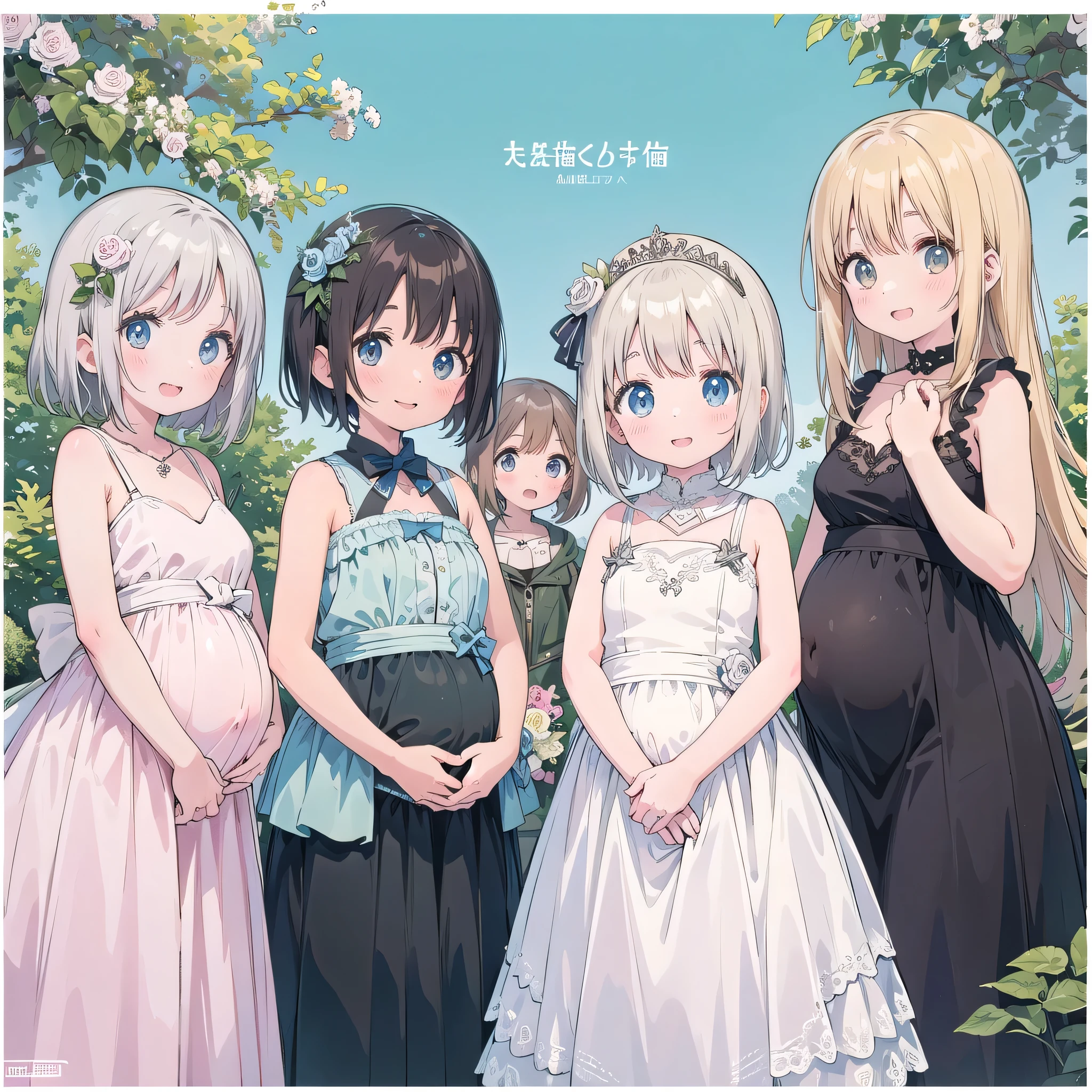 ( girl:1.5),chibi,2girls,long blonde hair tied with a string,belly button,standing,laughing