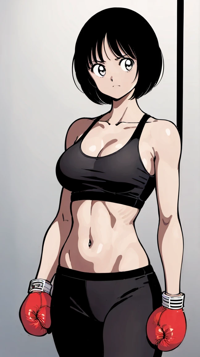 (((Full Body Shot、In the ring、     Boxing Gloves     、 short hair、Pencil drawing、Muscular body、Big Breasts、black sports bra)))、((Pencil drawing))、((Manga))、(masterpiece、top-quality)、Best Quality, masterpiece, 超A high res, ((masterpiece:1.4, Best Quality)), ((masterpiece, Best Quality)), (Manga style:1.4)、 (超A high res:1.2),  high res、flawless、masterpiece, Best Quality,          Soft Dim Lighting         , addition_detailed, Good lighting、A highly detaileded、、((beautifull detaileded face))、( ((ultra-detailedliert )))、ns   、Side light、Highly detaileded eyes、 、(((masterpiece))), (1 personの少女)、(1 person)、         solo focus         、          glowing skin          、 beautiful girl with beautiful detaileds, Very cute, beautiful girl with beautiful detaileds,              Raise awareness with a professional boxing ring photo shoot     , extremely detaileded eye and face, （ 人物の接写 ）、(Manga style:1.1)、Plain Bottom、(masterpiece、Best Quality:1.2)、((         facing front        :1.2))、With bangs、Young woman 、((          upper body  :1.2))、 short hair、    、 Outside、         Boxing Gloves         、Full Body Shot