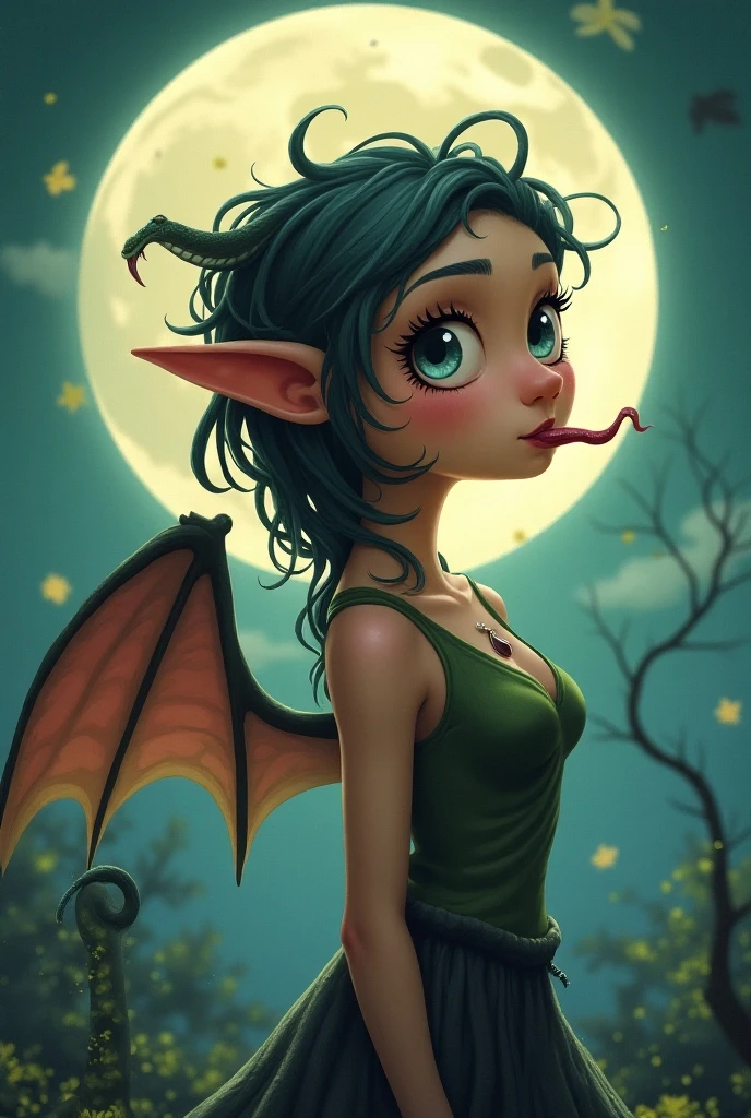 Anime personage, (((Photorealistic))), full-length portrait, (cute woman with realistic bat's wings), on a small roof In the old Gothic town, Sunset, (Detailed face and magic eyes), (extremely sexy), nudist, pleasure, perfect body, expression enjoyment, seductive, luminism, autumn aura, Cinematic lighting, messy hair, windblown, Professional photography, little smile, fine facial traits, slim physique, (Depth of field)