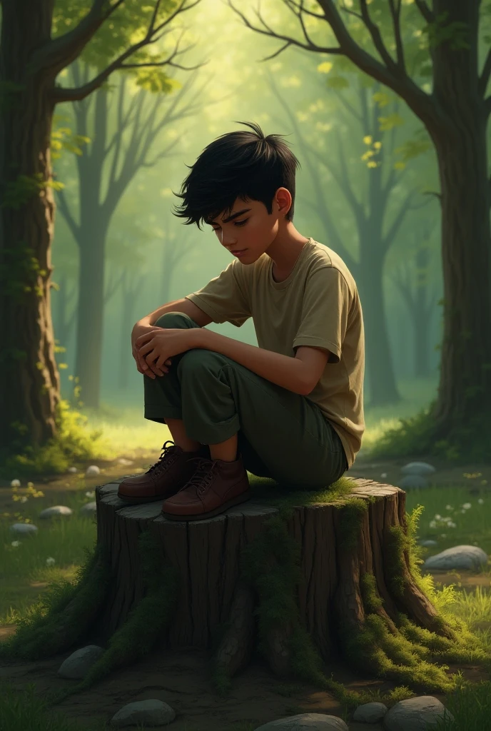 Boy sleeping in the forest