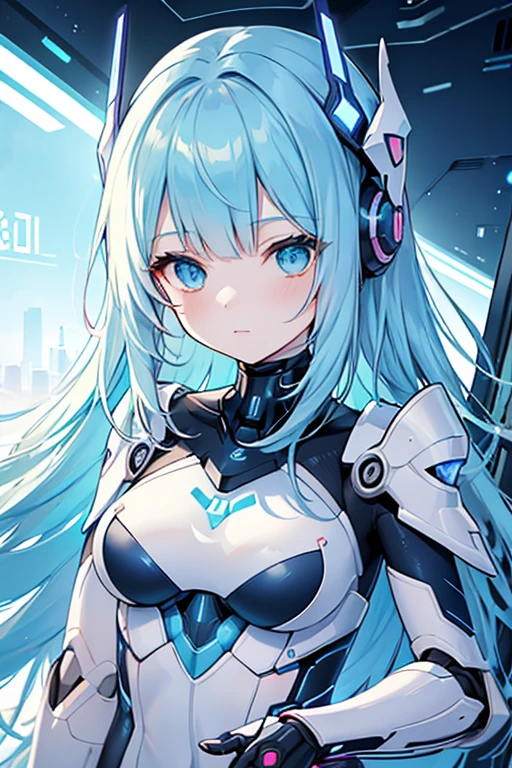  woman in futuristic clothes with futuristic helmet and futuristic sword, Popular on cgstation, Trending on cgstation, Portrait of a Zodiac Girl Knight , Cute Cyborg Girl, Perfect Android Girl, Portrait anime astronaut girl , Beautiful girl cyborg,  girl wearing mecha cyber armor, Game CG, cgsociety and downtown, Beautiful Cyborg Shrine Maiden