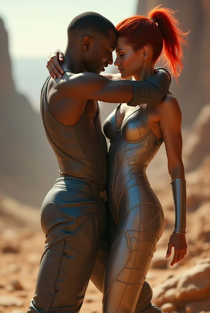 A mesmerizing digital painting captures the essence of two otherworldly creatures, with porcelain skin and strong spots, which form a striking contrast. They symbolize the good in white and the evil in black. in yin yang style The creature is in a modern, stilvolles Gewand gekleidet, das Eleganz ausstrahlt, while standing gracefully amidst a radiant field of bright red moonflowers. The harmony of the twilight and midnight blue tones in the background creates a dreamy, surreal atmosphere. Drahtstrukturen und Disco-Core-Modeelemente rufen eine postapokalyptische, futuristic atmosphere, while the creature’s hyper-realistic details draw the viewer into its captivating, mystical world.