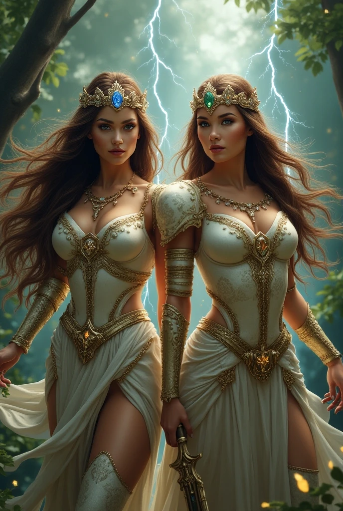 two women are holding a lit candle in their hands, beautiful gemini twins, beautiful gemini twins portrait, beautiful gemini good and evil, beautiful painting of friends, mucha style 4k, in the art style of bowater, kramskoi 4 k, epic tale of the twin sisters, goddess portrait, holy flame spell, painting of beautiful, godesses