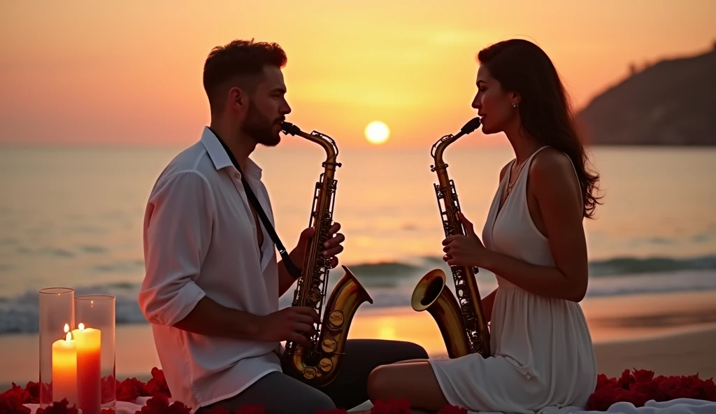 Three women stand naked by the lake and play the saxophone , Drums and clarinet.we look at it from the front