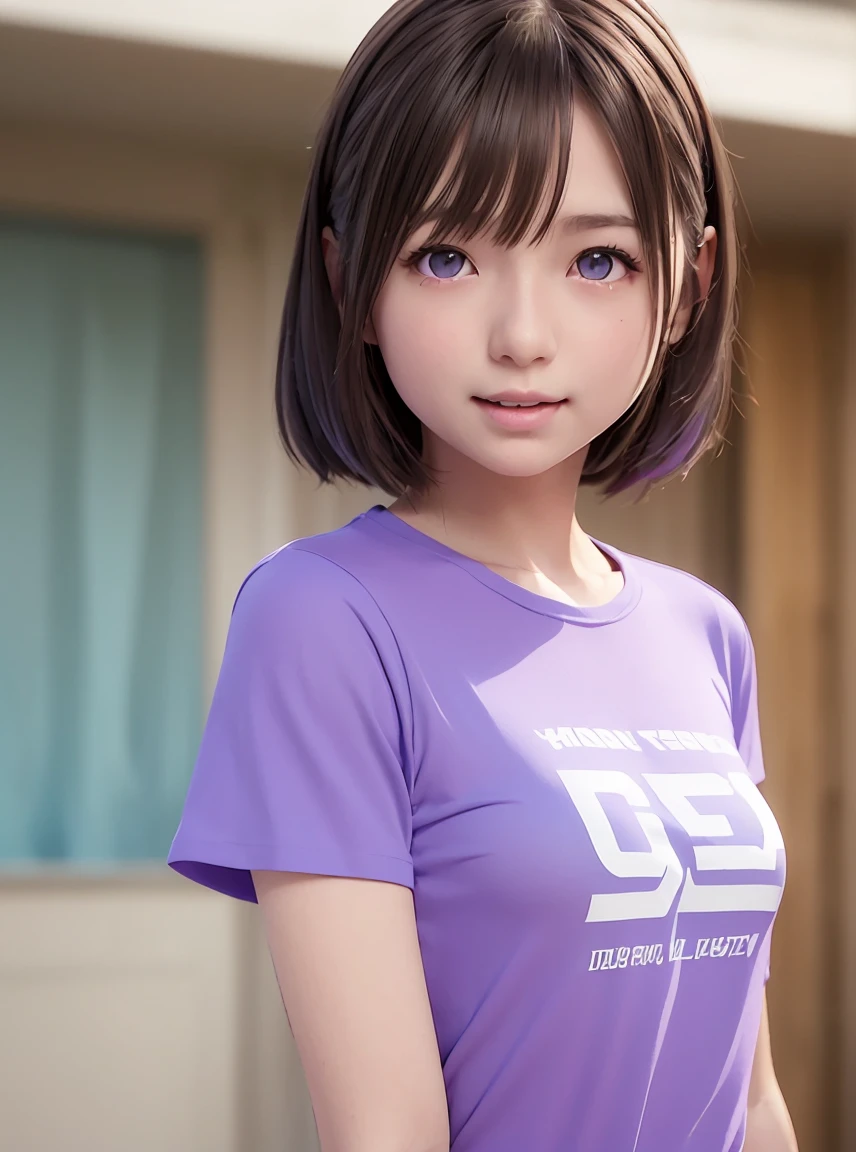  High Resolution ,In 8K,Best Quality,detailed,Semi-realistic anime,3D anime style,Smooth anime CG,One Girl,19 year old Japanese woman,slim,Modeling,((Very short straight hair)), ((TWO BLOCK SKIN FADE HAIR)),(( Very Short )), Pink gloss,  black to blonde gradation mixed hair,detailedな顔,Beautiful and detailed,Glowing Skin,((Deep blue-purple glowing eyes)),(Small breasts),(((Close your mouth))),(Smile),((( news paper text shirt ))),((Fluttering in the wind )),