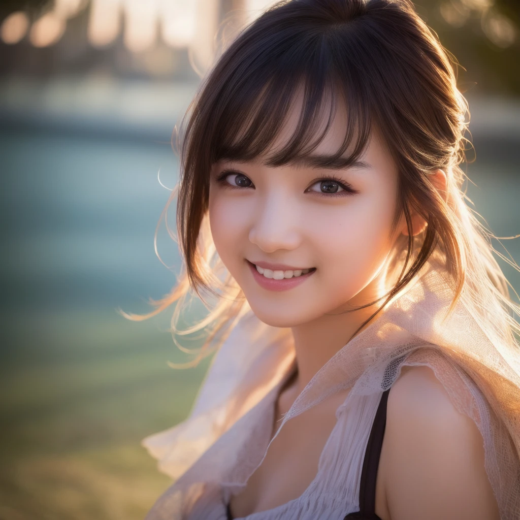  (highest quality,masterpiece:1.3,ultra high resolution),(Super detailed,caustics,8k),(photorealistic:1.4,RAW shooting), 1girl ,with choppy bangs,fashion photography,pale young adult East Asian smiling  