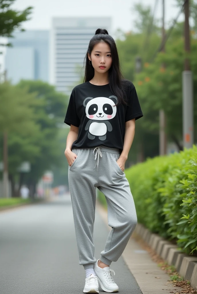 masterpiece、（de primera calidad)、((calidad de imagen de alto nivel))、Un chico varonil、cuerpo delgado、((White t-shirt and long black pants.))、(Hermosos ojos detallados)、Fondo de ciudad con estilo、sentado en una acera、Cara similar a Chaewon en Ruseraphim、((pelo corto encima de las orejas))、((smaller face))、((cara neutra))、((Cabello plateado brillante y ojos rojos brillantes.))、((chico coreano))、((18 years))、((hombre guapo))、((mirada salvaje))、((maquillaje coreano))、((ojos alargados y agudos))、((Sit facing the viewer))、((Fotografiarlo desde lejos))
