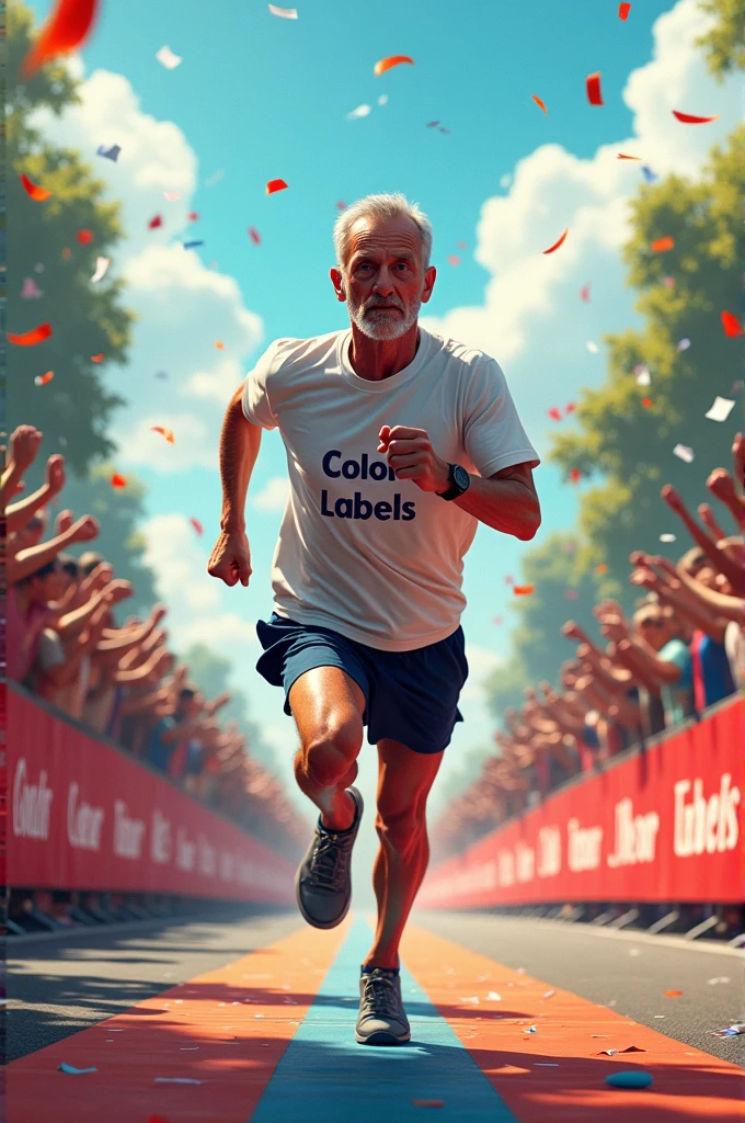 vector art, Colorful graffiti illustration, Elderly man running in the park, in the center, Bright colors, paint splashes and blots, high detail, whitebackground