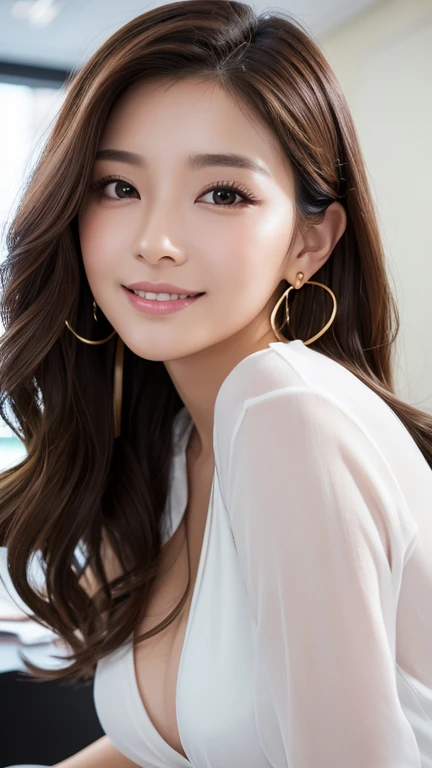 first person perspective, (masterpiece:1.3), (maximum resolution:1.4), (Ultra HDTV:1.2), Ultra HDTV, (fine eyesと肌), (detailed facial features), HDR, 8K resolution, sharp focus:1.2, perfect style, beautiful face, Highly detailed face and skin texture, fine eyes, double eyelid, thin eyebrows, glitter eyeliner:1.2, 青whiteい頬, Glossy skin, 色white:1.2, shiny little neckless and crystal earrings,, glossy lips:1.2,
break,
((upper body shot:1.2)), (wearing a sleeveless High neck halter neck white dress:1.2)), (High neck halter neck), (white:1.2), (sexy clavicle), ((innocent and cute girl:1.3)), (layered hairstyles, dark brown hair), medium long hair, (Very provocative smile:1.2), medium to large breasts,
break,
(Sitting on the terrace chair:1.2), ((gently lifted her chin.:1.3)), In a fashionable outdoor café, From a little above,