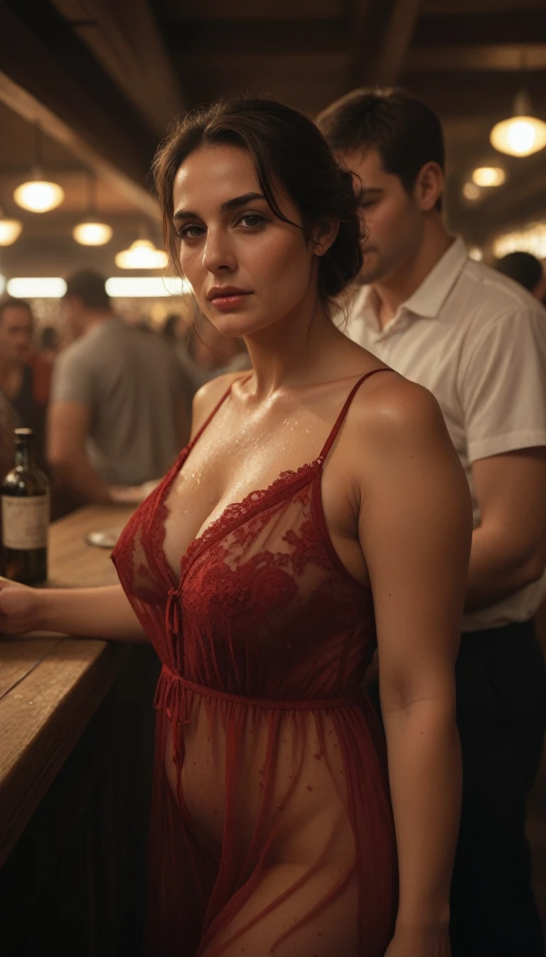 [object Objekt], (Detaillierte ), (RAW-Foto, 16k, Frau (Eva Mendes) wears a silky, slightly transparent dress, das Kleid hat einen sehr tiefen Ausschnitt, the woman has a sensual, seductive facial expression