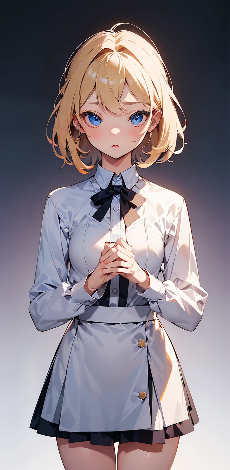 8k, ray tracing, vibrant colors, (aafranziska, light blue hair:1.5), (8 years old:2.0), ascot, (flat chest:1.4), puffy sleeves, pencil skirt, pantyhose, black gloves, jewelry, earrings, slim figure, masterpiece, sharp focus, Best Quality, depth of field, cinematic lighting, very detailed clothes, (condom belt, condom hair ornament:1.2), ((so embarrassed, blush)), elbow gloves, Perfect eyes, perfect hair, Rich in details and textures, masterpiece, Best Quality, beautiful girl, Sun light, chiaroscuro, (perfect hands:0.7, Clean hands:0.7), ((((Professional photography)))), ((Dream)), Whole body