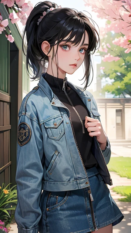 (Highest Resolution, clearly_image), Highest quality, masterpiece, Very detailed, Semi-realistic, A woman with shoulder-length black hair, Dark Eyes, mature, mature woman, Royal Sister, sexy, short hair, Triple Van, Light blue uniform, Light blue jacket, soldier, Light blue uniform, Fighter Frontline, future, sf, universe、good、Panty thighs
