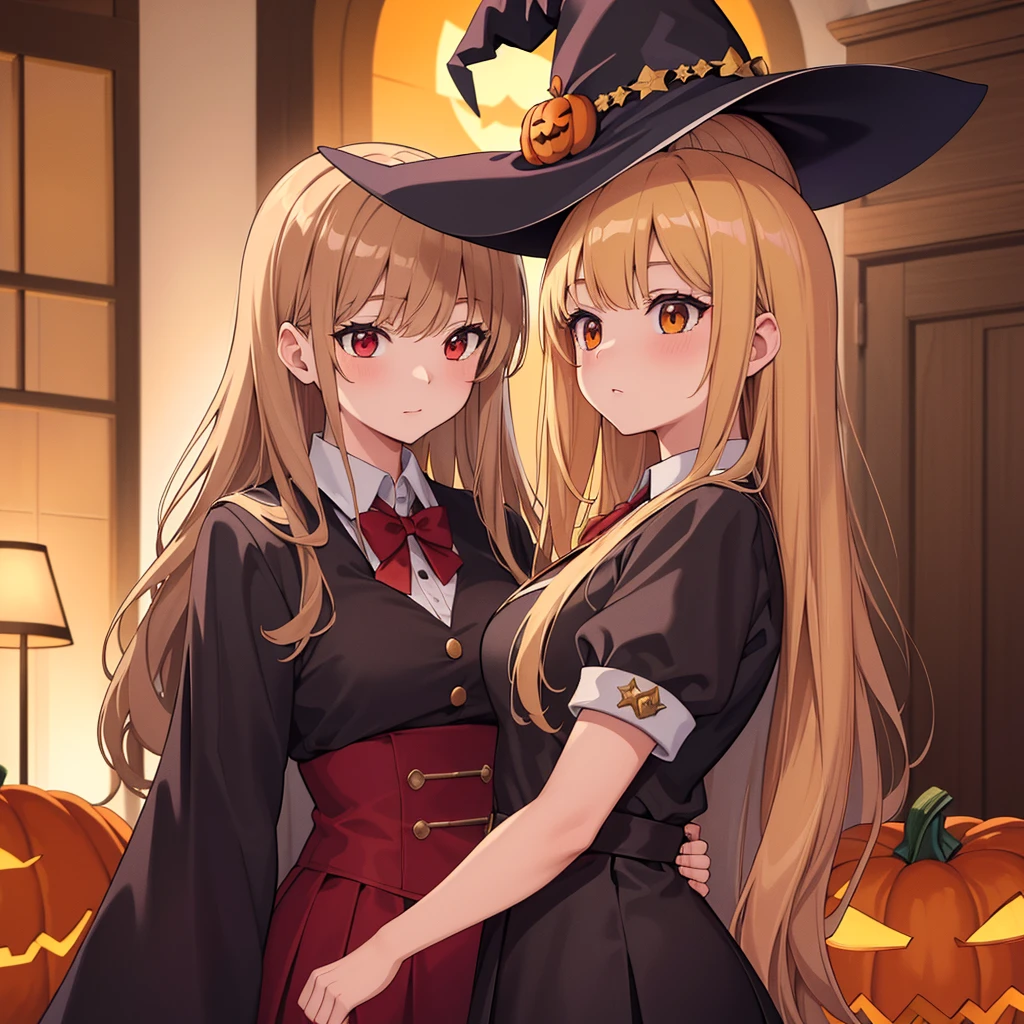 Create a detailed, high-quality fan art cover for a doujinshi based on a slice-of-life anime series, featuring a close-knit family enjoying Halloween together. The scene should depict a festive and joyous atmosphere, with the family members laughing and surrounded by sweets, and the holding a jack-o’-lantern. The parents are amiably giving out treats to the . Capture the warmth and happiness of the family moment, with a focus on expressing the characters’ enjoyment of the holiday. The image should be in a vertical format, with vivid colors and a homely, welcoming vibe, suitable for a fan-created work that could be shared on platforms like Pixiv or Twitter,