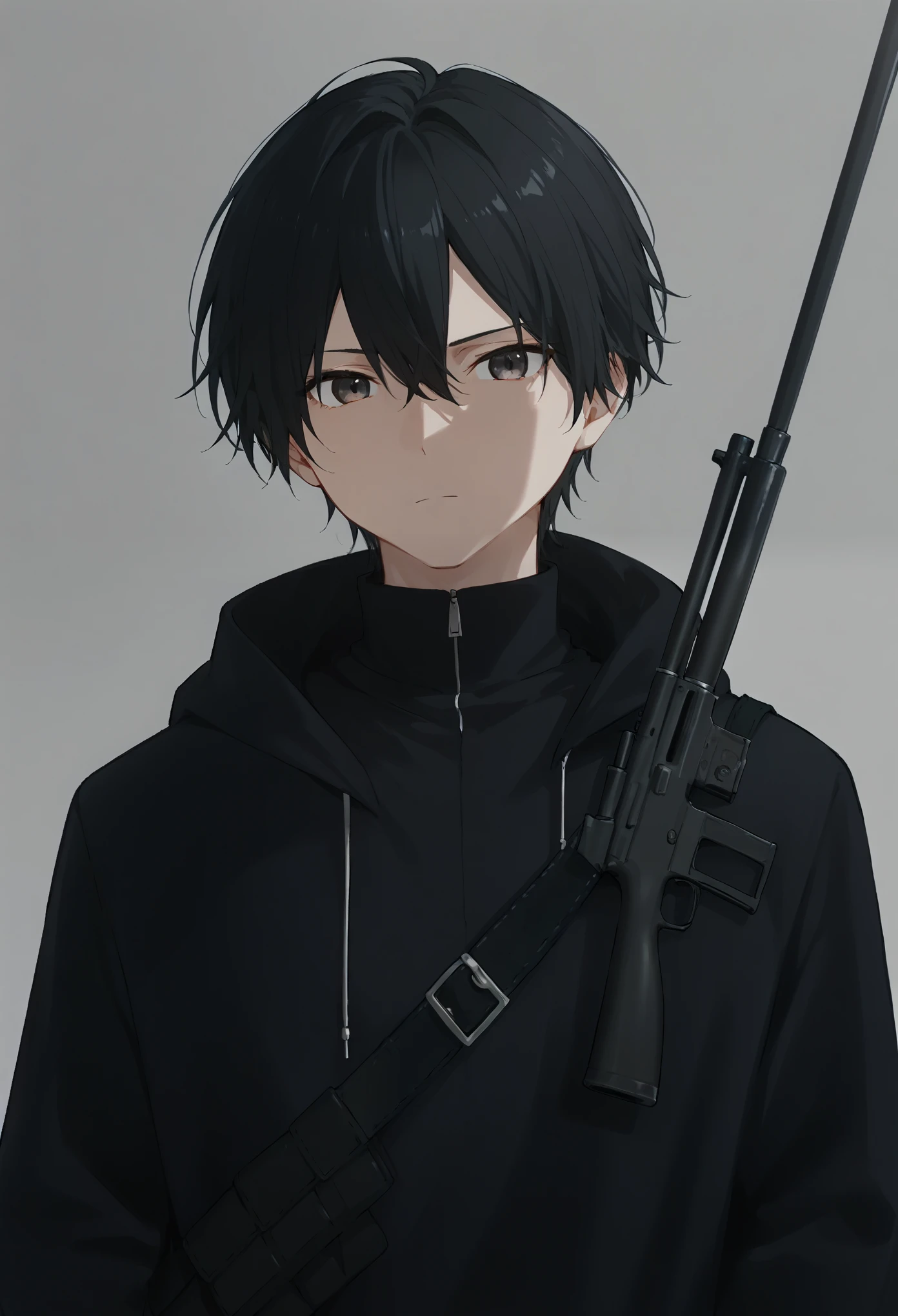  2 20-year-old boys 、Black Hair、 hold sniper guns、special forces、Fair skin、Expressionless