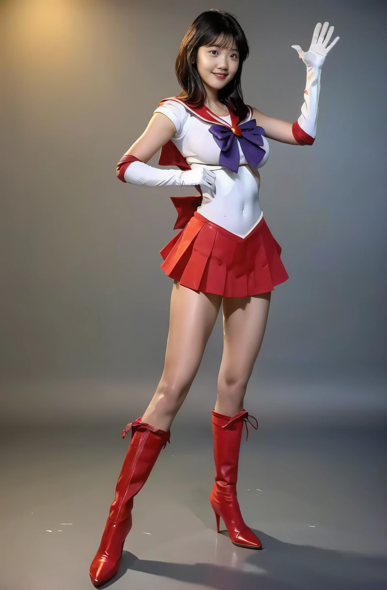 No background、(((Beautiful legs in tights.)))、((( Legally express the beauty of your smile)))、(((Wearing white gloves、Cover young people with gloves )))、((((Make the most of your original images)))、(((Sailor Mars Costume)))、(((Short and beautiful hair)))、(((suffering)))、(((Please wear beige tights....、Please wear red boots)))、((Best Quality、8k))、((Best Quality、8k、masterpiece:1.3))、(((Save the background )))、Sharp focus:1.2、 beautiful woman with perfect figure :1.4、Slim Abs:1.2、 wet body:1.5、 Highly Detailed Face and Skin Textures 、8k