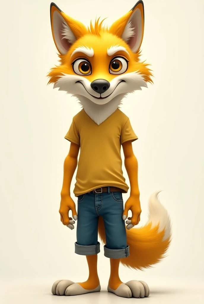 Fox in black casual computer clothing giving thumbs up for full body 3D photo on transparent background