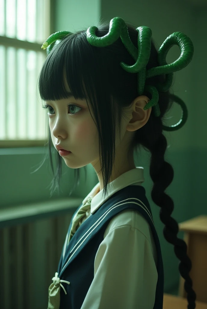 creepy tentacles are (((licking))) Asian school girl (inside creature:1.4) of stinky saliva fluids in fantasy, (stinky dress), wet girl, sitting, ((looking at the viewer)), wet skin, bukkake, anguished, bound by slimy tentacles, bdsm, vine, sitting in a mirror, she is resisting from cum shot, fetish, pussy juice stain, (she is hiding her mouth:1.5) inside creature, slimy ((wet skin)) dripping, (beautiful eyes), dried saliva, ((steaming)), depth of field, 1girl, solo, censored, ((white blouse)), skirt, bowtie, school girl, vore, photorealistic, cave of slime and saliva, gel