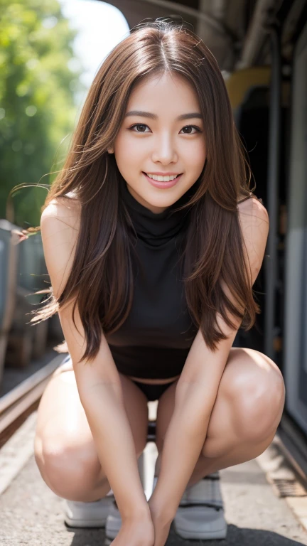 nsfw:0.8,(Squat with legs wide open ),(peeing),(((Showing off a Formula One car))),Ulzzang-6500-v1.1, (RAW Photos:1.2), (Photorealistic:1.4), Beautiful detailed girl, Very detailed目と顔, Beautiful fine details, Super detailed, High resolution, highest quality, masterpiece, Very detailed, 8k wallpaper, wonderful, In detail, highest quality, Light on the face,Light,One Girl,(Auto Racing Track),Beautiful Eyes,smile,Open your mouth,(Completely naked)、(boob out:1.0),(full opened pussy:1.5),