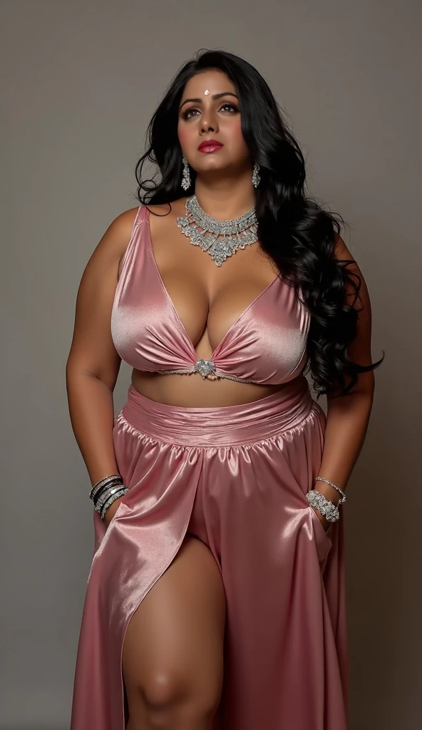 The full body of AVN Award for deep V-neck blouse BOOB cleavage OF Sultry Plus-Size Exhibitionist Amorous voluptuous MILF with Boob Cleavage Breasts: Based on the image, the adult costume is a stunning hot pink party dress with a halter neckline that highlights the wearer’s elegant features. The bodice is adorned with delicate lace, creating a sophisticated yet playful aesthetic. The plunging neckline and ruffled chiffon skirt, cascading in layers, enhance the dress’s youthful exuberance and make it ideal for warm weather events where a bold and memorable look is desired.