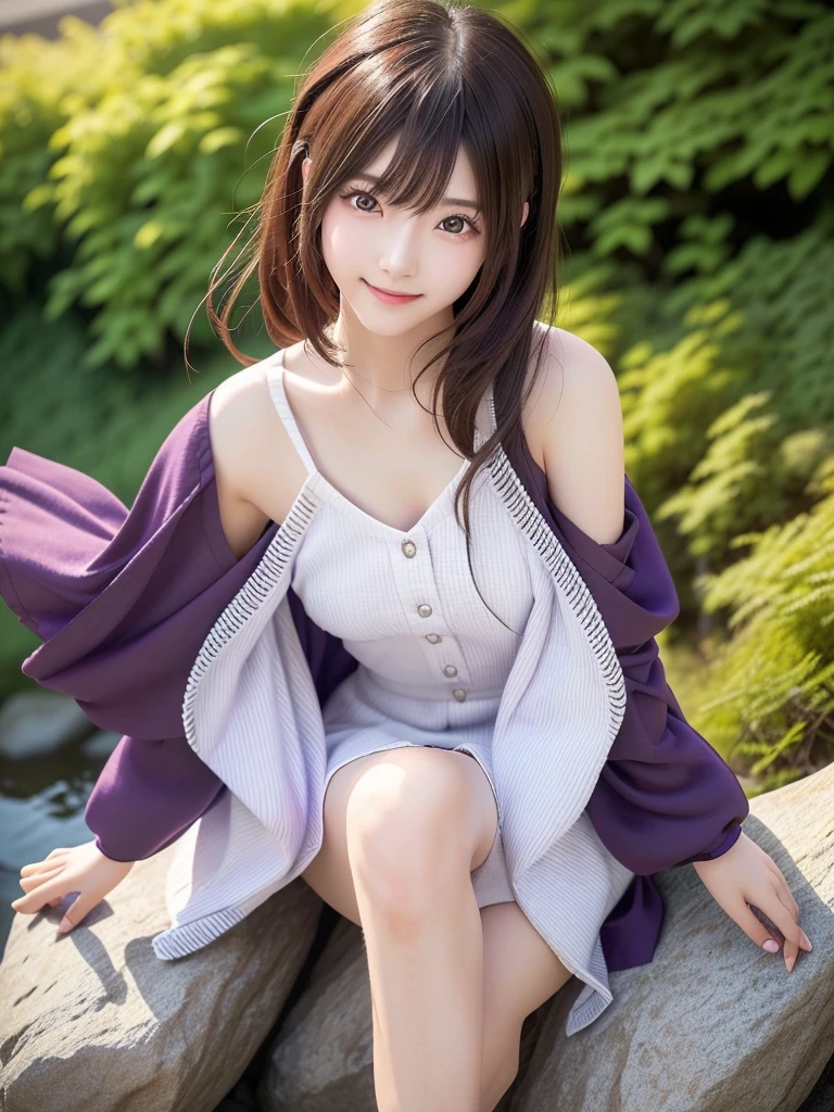 LAUFEN,SHORT orange HAIR,DOUBLE BUN,BLUNT BANGS,HAIR ORNAMENT,BROWN EYES,BARE SHOULDERS,HALTERNECK,RIBBON,DRESS,PURPLE DRESS,SLEEVELESS,ELBOW GLOVES,PURPLE GLOVES,FINGERLESS GLOVES,BOOTS,KNEE BOOTS, deep forest,(in the forest),Steely face, battle-ready
