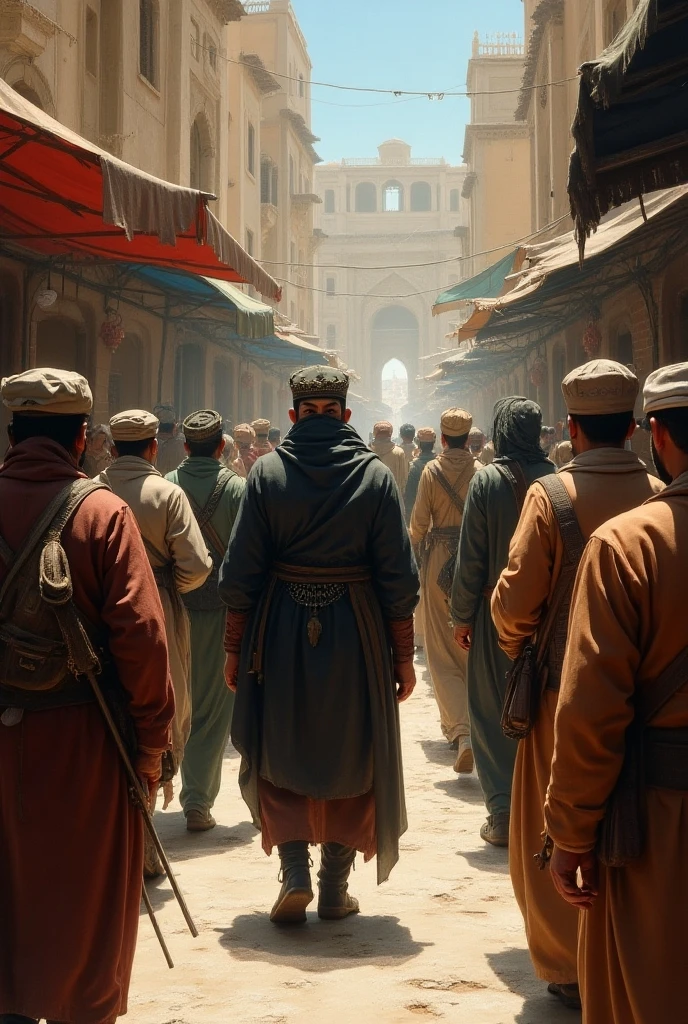 A group of people with camels sat around the market, unreal engine 5 highly rendered, author:feng zhu, epic cinematic concept art, Beautiful rendering of the Tang Dynasty, Rosla global lighting, andreas rocha style, concept art stunning atmosphere, concept art scene, trending on concept art, unreal engine 5 render, film Silk Road landscape, unreal engine 5 lumen