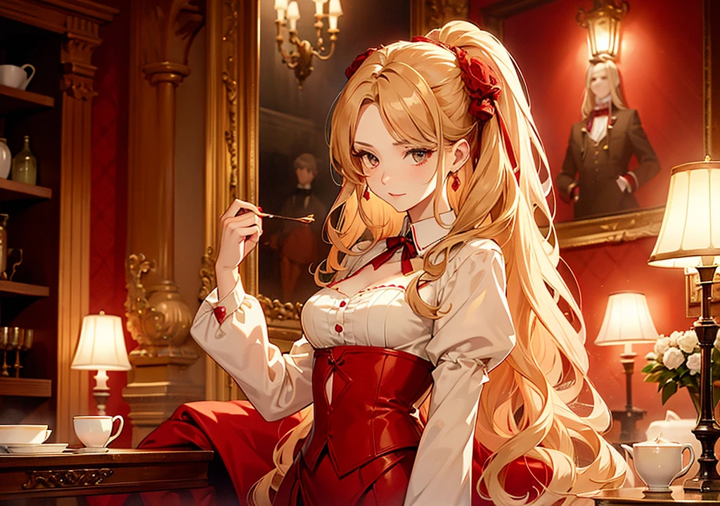 Queen of Red, blonde, dark, noble, haughty, gothic, court, sophisticated, indifferent, mocking, night, best quality, bat, god