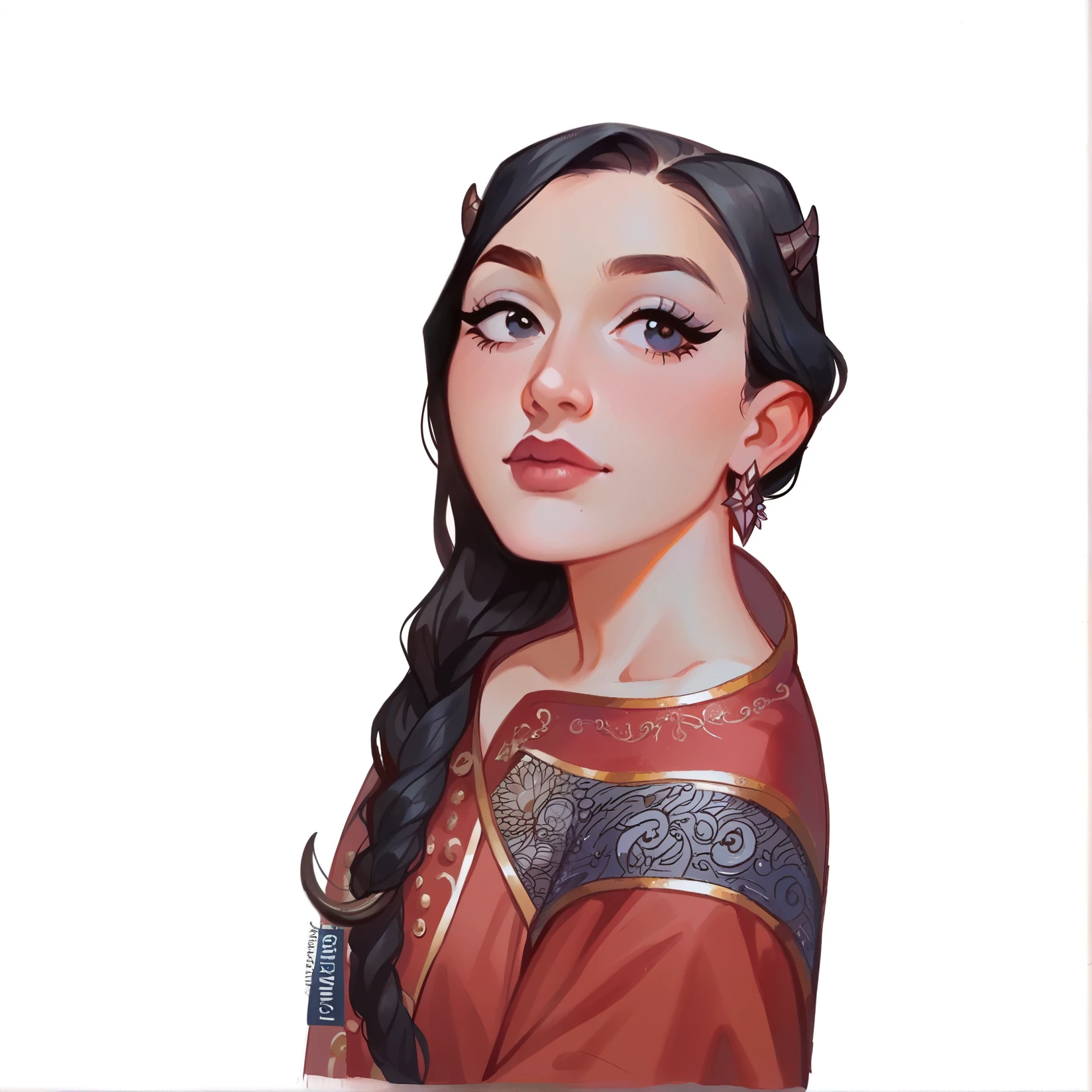 score_9, score_8_up, score_7_up, score_6_up, MulanXLP, hyper detailed, gouache painting:1.5, (a gorgeous drow, 1girl), t4s14, beautiful horns, traditional media, gouache, white background, warm pastel tones, aloof, cartoon, cute, portrait, Masterpiece, Anatomically Correct, Award Winning, Accurate, High Resolution,