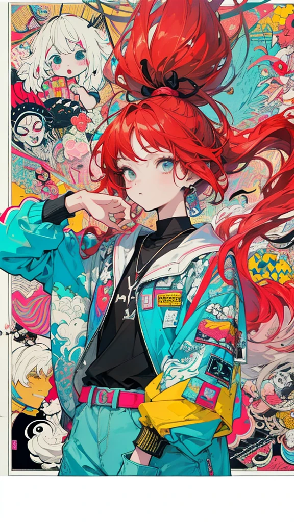 arms up,hand on own face,hand in own hair,straight-on,(Multicolored hair:1.3),Pink hair,Light blue hair,Colored inner hair,blue hair,green hair,light green hair,aqua hair,white hair,Orange hair,red hair,((disheveled hair)),Short hair,Big hair,Ahoge,Parted lips,(baggy clothes:1.2),solo,(upper body),cowboy shot,standing,grey background,simple background,
(drawn by Pomu:1.4),NanaseKurumi,solo,(upper body),Standing,cowboy shot,off-shoulder,
(splatter background:1.5),simple background,outline,watercolor (medium),concept art, masterpiece, best quality,