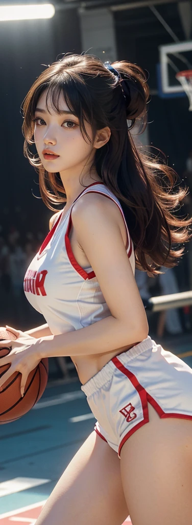 Mix 4, (8k, Live Shooting, Highest quality, masterpiece: 1.2), (Real, Photorealistic: 1.37), 一人のgirl, cute, night, rain, Wetty, Professional Lighting, Photon Mapping, Radio City, Physically Based Rendering, Gradient black hair, Gray Hair, Short Curly Hair, good looking, girl, Highest quality写真, High resolution, 1080P, (Clear Face), (Detailed face description), (Detailed hand description), (masterpiece), (Exquisite CG)、Extreme light and shadow、Disheveled Hair、Masterwork、Rich details、(Fine facial features)、(Highest qualityの写真)、(Masterpiece)、(Detailed eyes)、Look in front of you、Detailed clavicle、((Mid-breasted))、Nipple erection、Sexy、Lady、Clear、Smooth Hair、Clothes are not shiny、Sportswear、Clothing worn during athletics、Sweaty、Athletics Stadium、Shorts