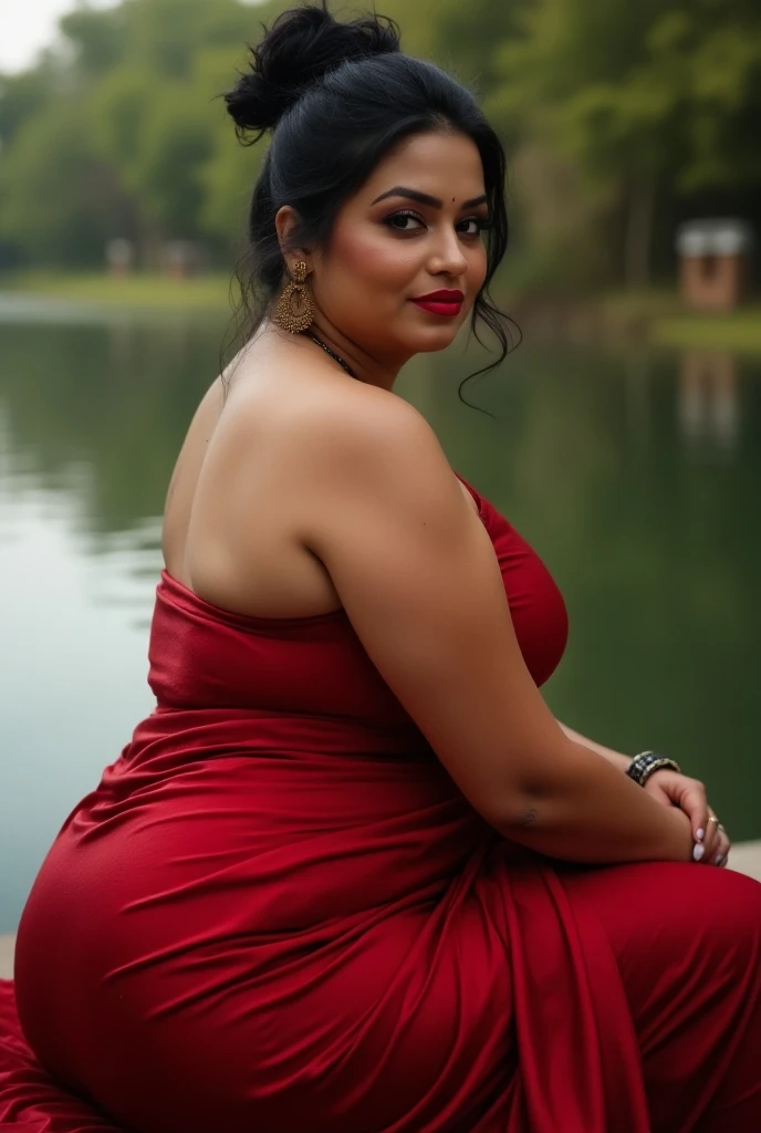 Shrabanti Chatterjee bengali sexy curvy plus size body beautiful actress in a red Mini Skirt posing for a picture in The serene and picturesque landscape of the Kerala backwaters with palm-fringed shores, tranquil canals, and traditional Kerala houseboats provides a romantic and scenic backdrop, perfect for capturing intimate moments for a photoshoot, camera front facing, smilling face, head to toe view, full body shot, hourglass body shape, curvy plus size body, bigger waist, busty, big hips, fleshy thighs, thick thighs, busty, full body view, head to to view, full body shot, sexy girl, beautiful curves, curvy model, attractive curves, attractive feminine curves, gorgeous woman, The serene and picturesque landscape of the Kerala backwaters with palm-fringed shores, tranquil canals, and traditional Kerala houseboats provides a romantic and scenic backdrop, perfect for capturing intimate moments background,