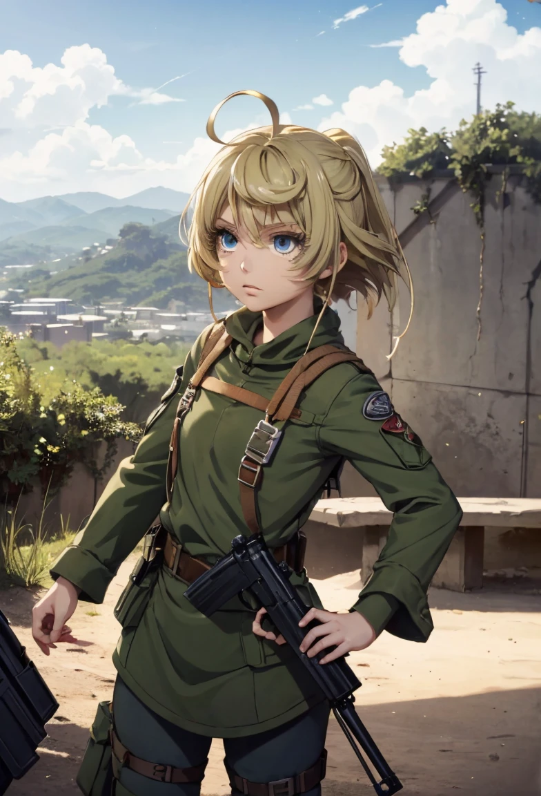 a cartoon picture of a girl with goggles and a gun, ry girl, in attack on titan, of a sniper girl in war, soldier girl, from attack on titan, female protagonist 👀 :8, epic anime style, neferpitou, anime girl named lucy, anime character, annie leonhart, trigger anime artstyle, mechanized soldier girl