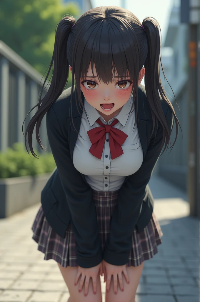 superfine illustration, Perfect Anatomy, Best Quality, Hires, amazing shading, Beautiful skin, 1 , nose blush, Saliva, Ecstasy, Close eyes, ,School Uniforms , Full body, SEX, Yor, touches crotch, (Rubbing the crotch with your hands:1.2), suggestive pose,(a park:1.5),Opening Mouth