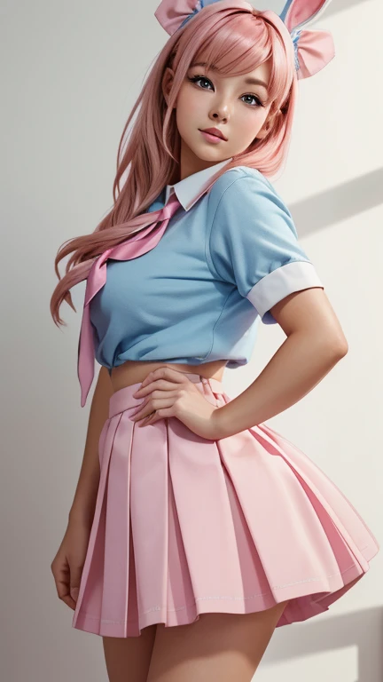 Best quality, insane quality, hot 18 years old girl, otome, otome dori, turquoise eyes, pale skin, hot tall and slender body (Anatomically correct proportions ), sexy position, ((taking off the sailor uniform with big pretty tits showing ), long sleeve)), realistic pretty butt crack, grinning seductive smile, very long pink hair, 4k