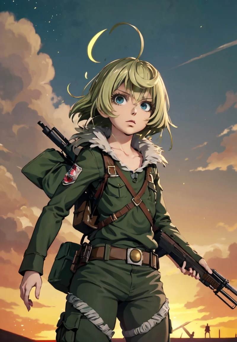 a cartoon picture of a girl with goggles and a gun, ry girl, in attack on titan, of a sniper girl in war, soldier girl, from attack on titan, female protagonist 👀 :8, epic anime style, neferpitou, anime girl named lucy, anime character, annie leonhart, trigger anime artstyle, mechanized soldier girl