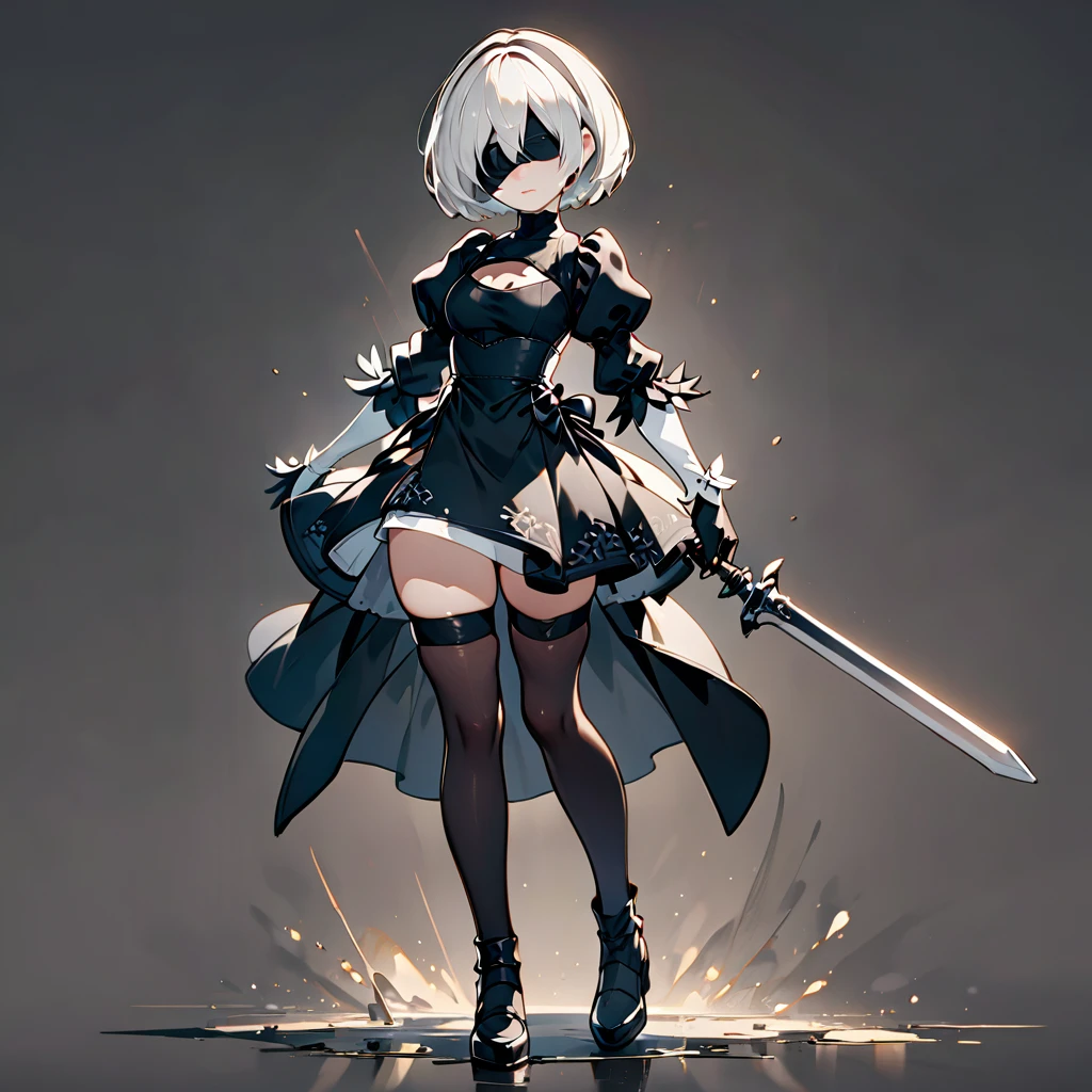 2B, NieR:Automata, solo, full body, standing posture, simple background