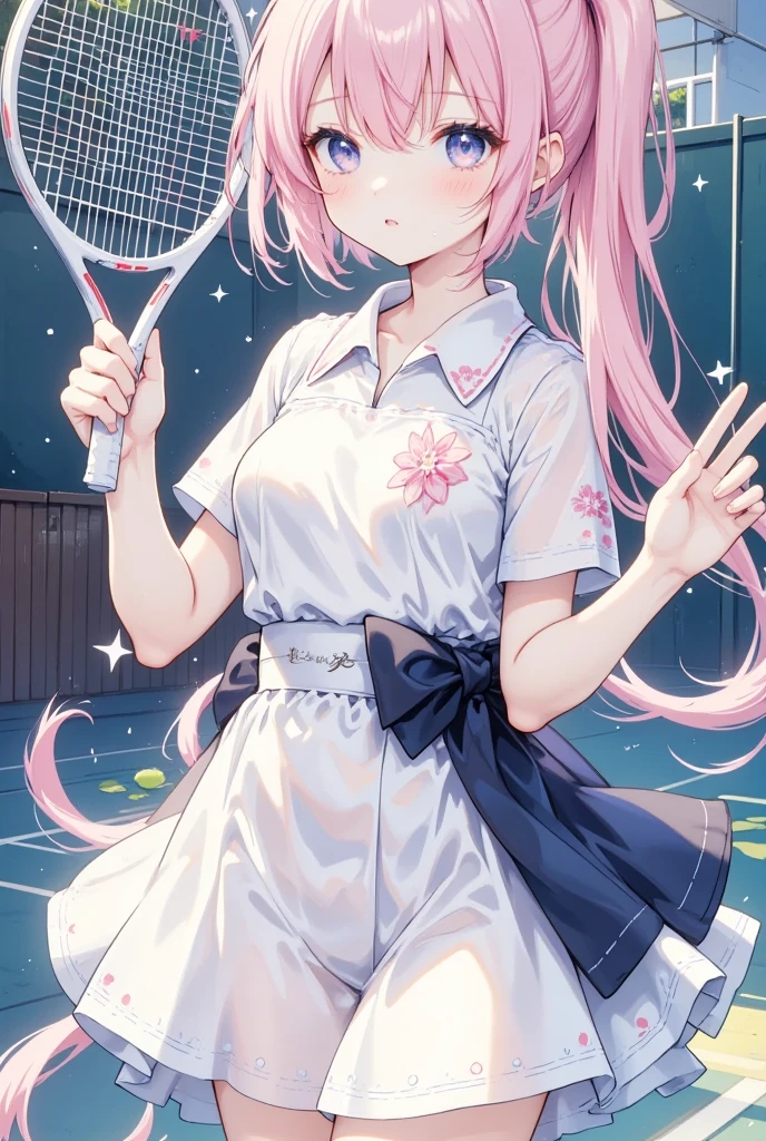 1 girl, Fuwafuwa style,SweetHoney style,tennis,tennis racket,tennis ball,tennis uniform,
